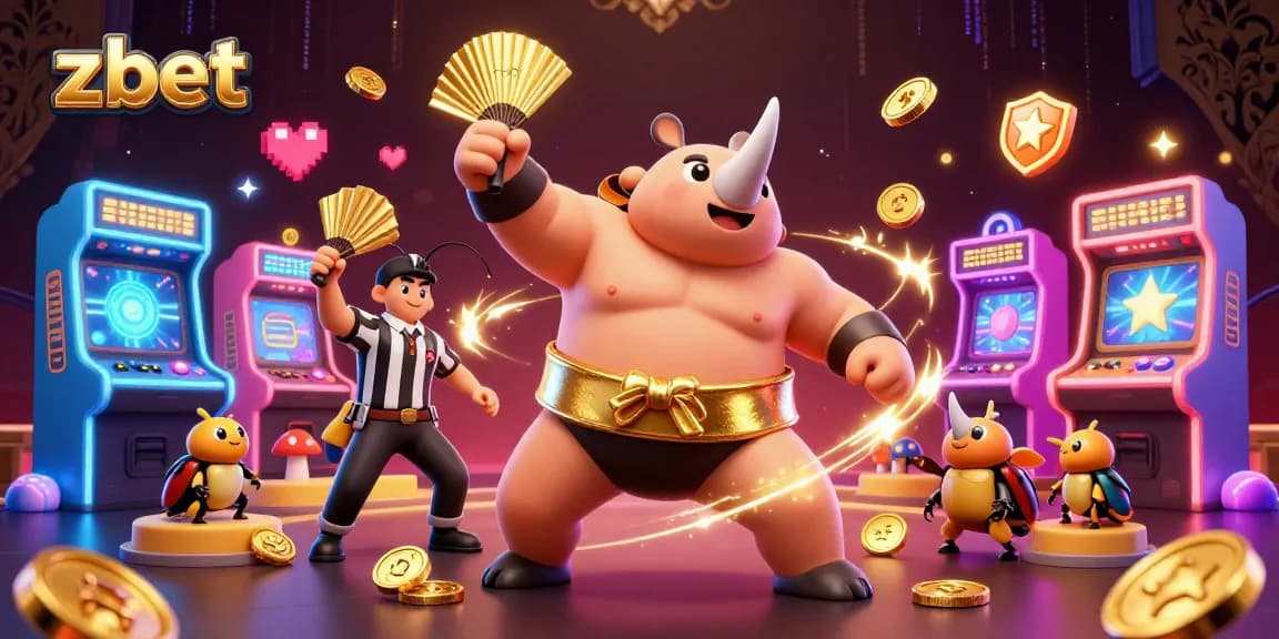 Experience the excitement of zbet with a dynamic casino scene featuring a cartoon beetle champion.