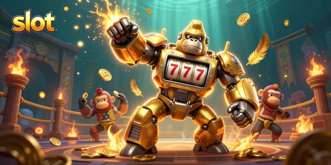 Engage with thrilling slot adventures as a golden gorilla mech explodes with coins and excitement!