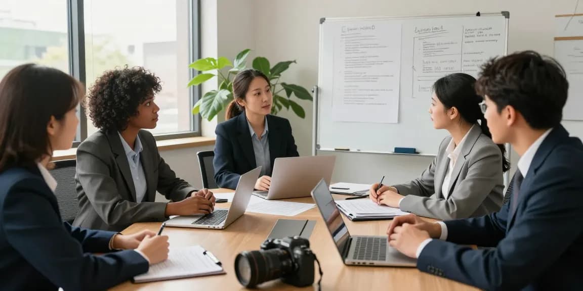 An engaging article about legal strategies in a professional setting with lawyers collaborating on cases.