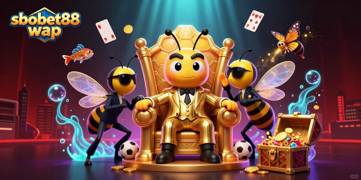 Bet on sbobet88 wap with the bumblebee mob boss in a whimsical 3D illustration, showcasing sports betting.