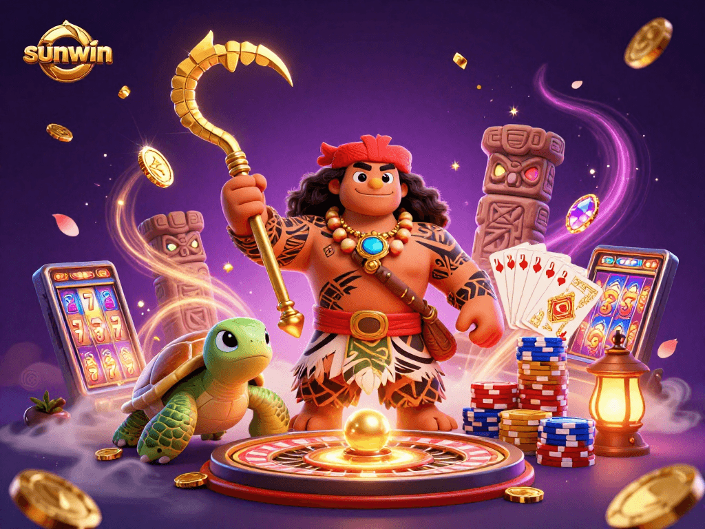 Engage with sunwin's vibrant casino-themed illustration featuring a hawk and turtle amidst gaming elements.