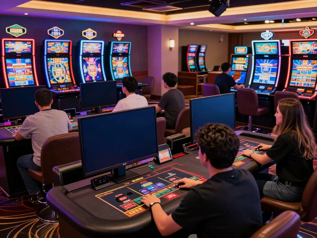 Online gaming experience at http://gem88-mobile.com featuring diverse players in vibrant casino environment.
