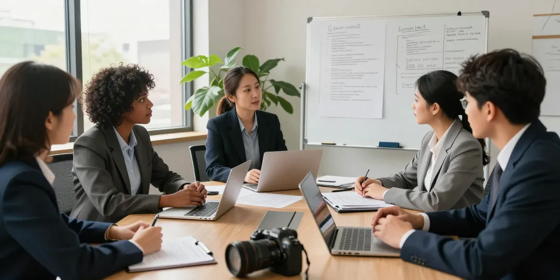 An engaging article about legal strategies in a professional setting with lawyers collaborating on cases.