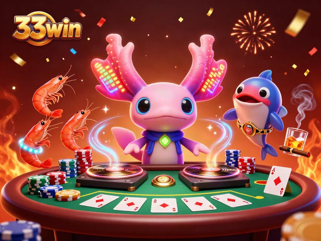 Experience thrilling gameplay with 33win at vibrant poker tables and energetic characters.