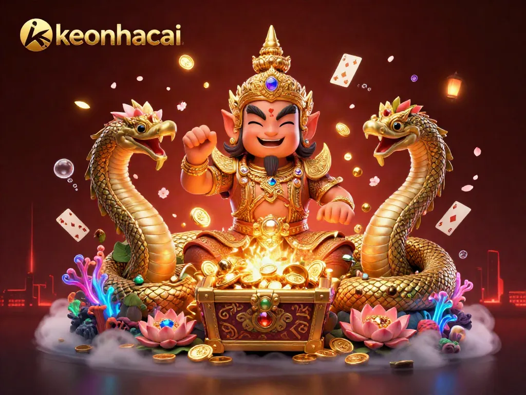Experience thrilling gameplay at keonhacai with vibrant 3D guardians surrounded by dynamic casino elements.