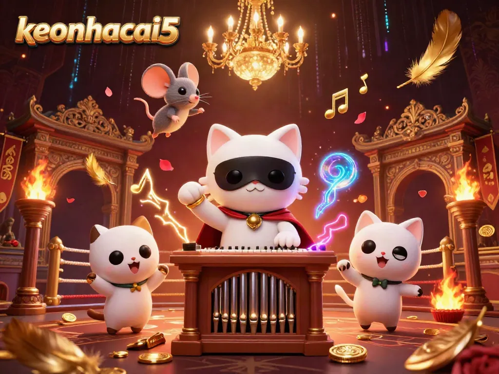 Experience the excitement with keonhacai5 in this vibrant casino illustration featuring dynamic characters and rich elements.