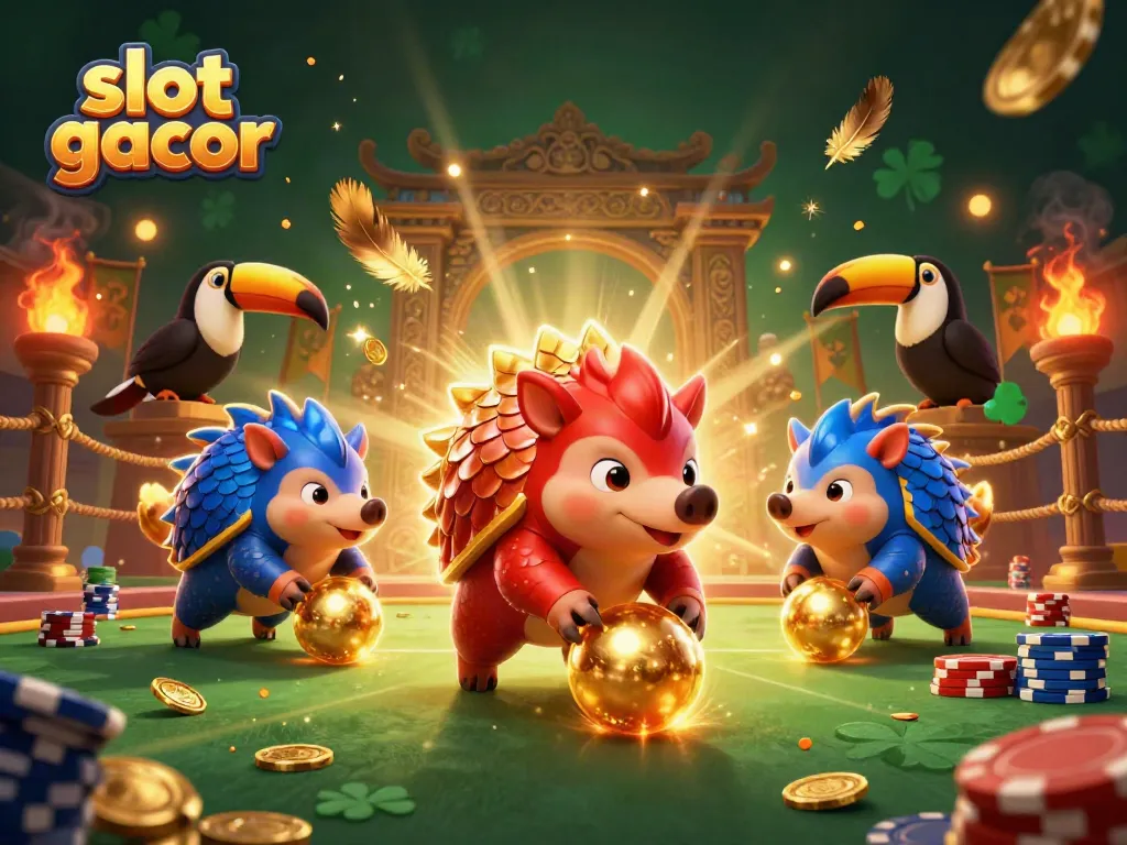 Experience slot gacor excitement with rival pangolins competing in a vibrant gambling scene.