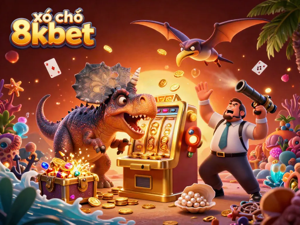 Experience the excitement of xổ số 8xbet with vibrant characters and dynamic casino elements in a thrilling 3D scene.