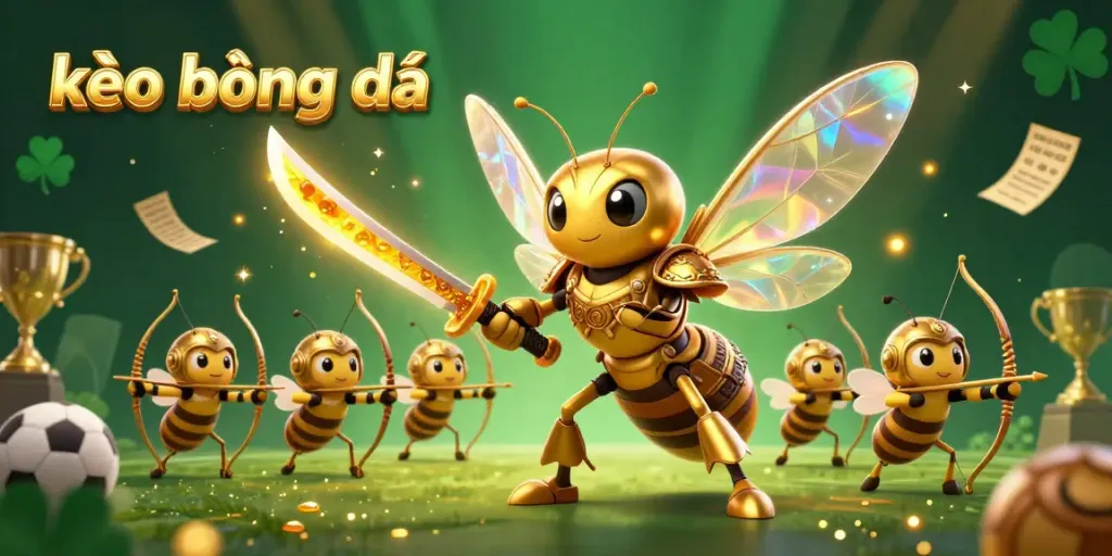 Experience kèo bóng đá with a vibrant 3D fighting scene featuring samurai hornets and sports elements.