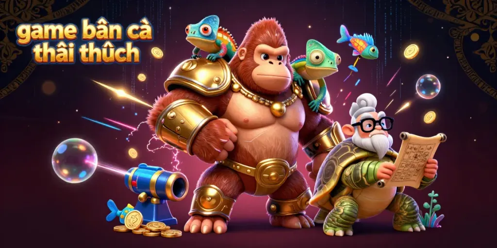 Experience thrilling game bắn cá đổi thưởng in this vibrant 3D illustration showcasing intense underwater action.