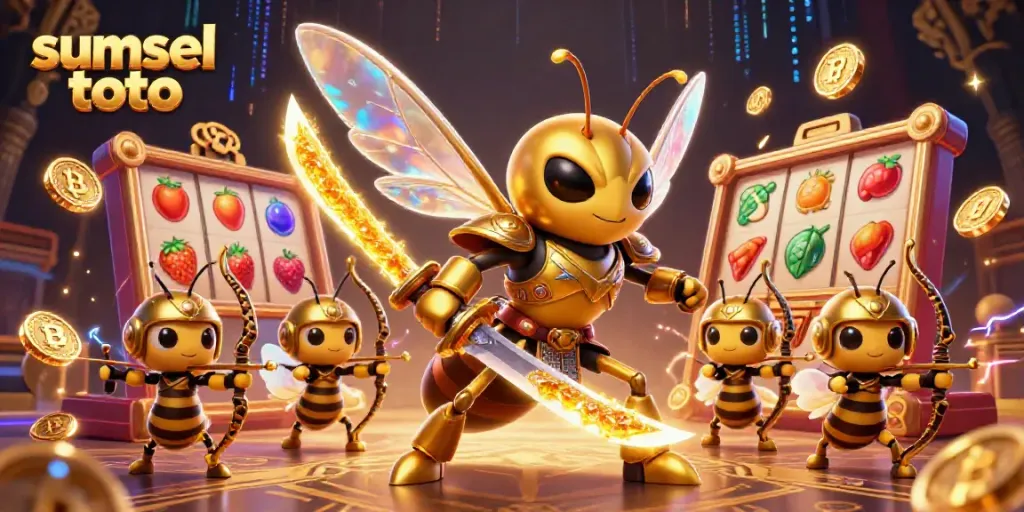 Engage in thrilling sumsel toto gameplay with a giant samurai hornet and vibrant slot elements.