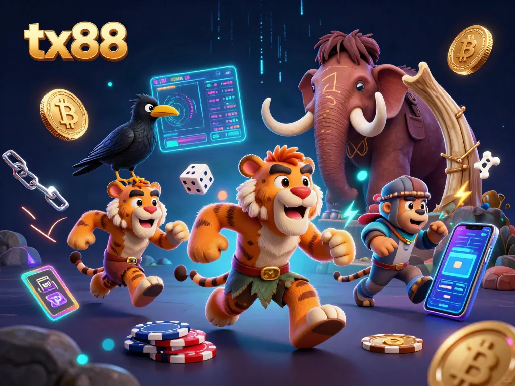 Experience thrilling gambling action with tx88's animated prehistoric casino scene.