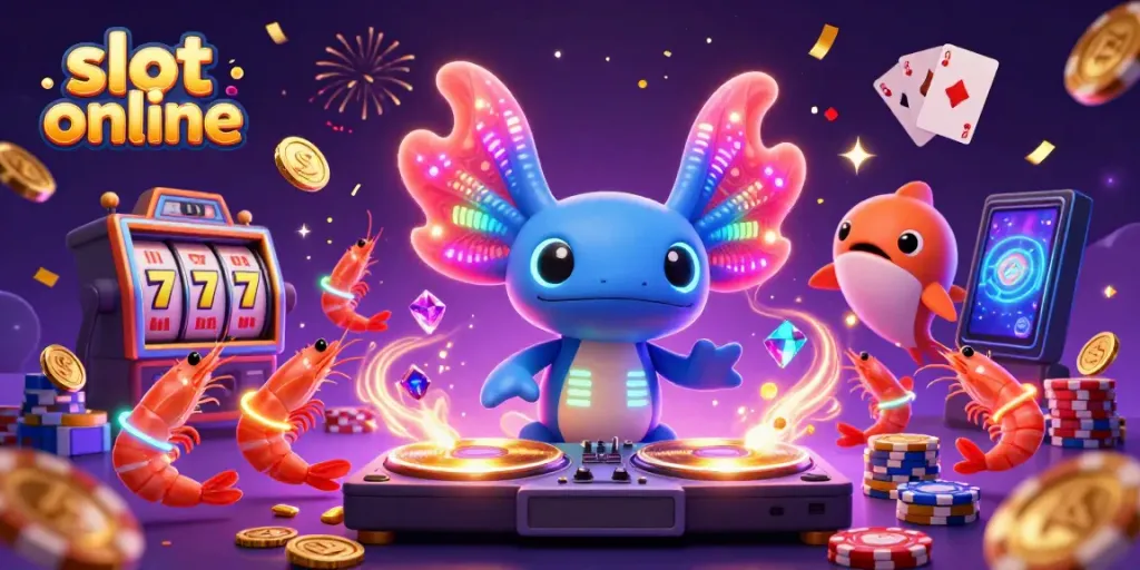 Experience the thrill of slot online with vibrant characters and dynamic casino elements in this illustration.