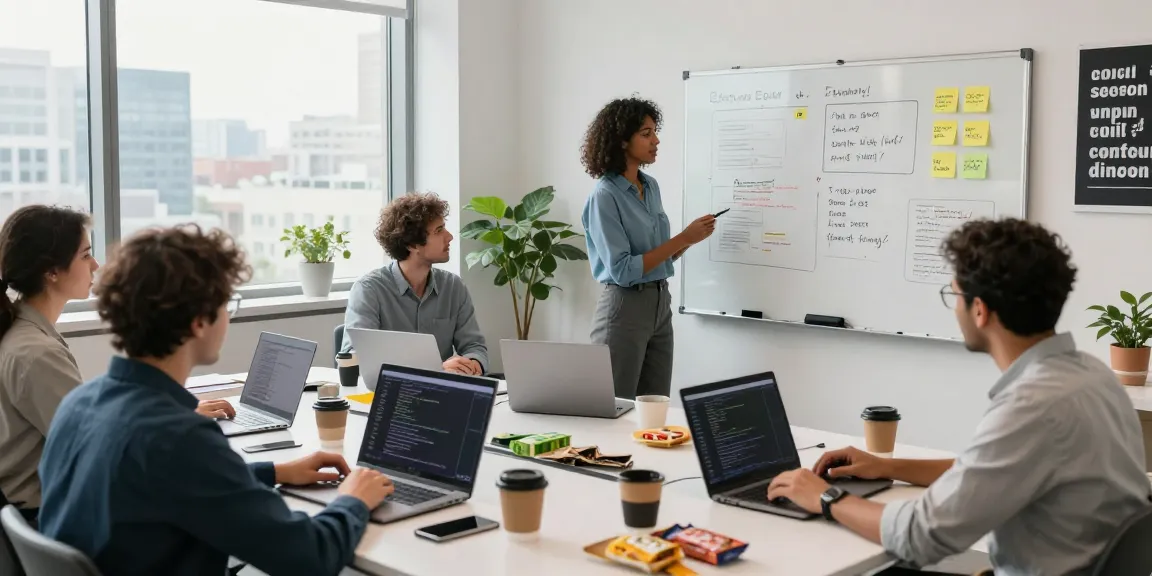 Developers collaborating with the best AI tools in a modern tech workspace, showcasing innovation.