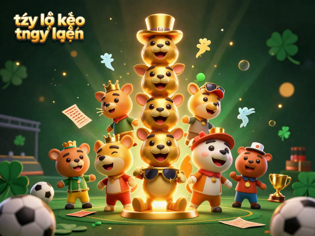 Engaging scene depicting tỷ lệ kèo trực tuyến with a golden totem pole and sports elements for betting.