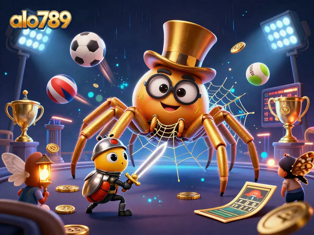 Join alo789 in an energetic casino scene featuring a golden tarantula and beetle knight.