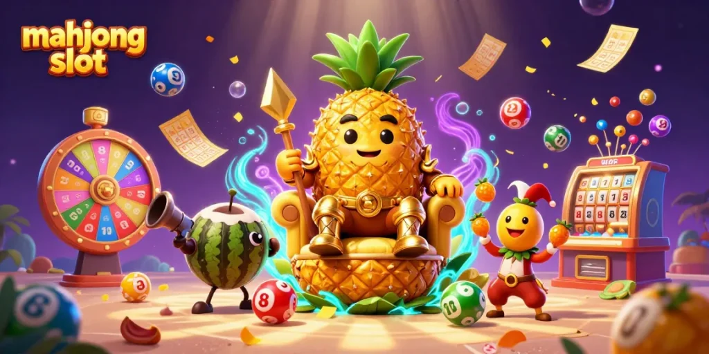 Experience exciting gameplay with mahjong slot as golden pineapple king rules the beach casino scene.