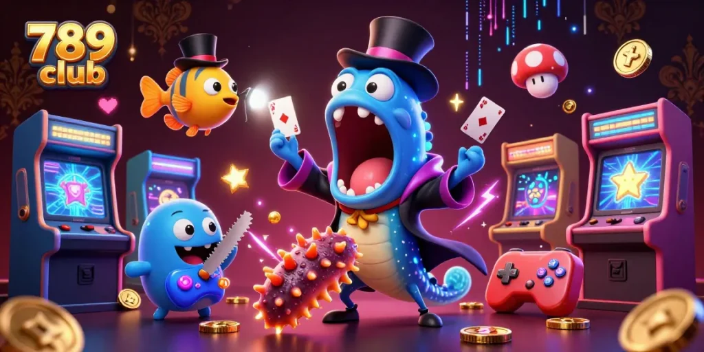 Engage in thrilling gameplay at 789 club with colorful arcade machines and magical casino vibes.