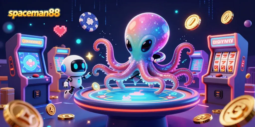 Experience exceptional action at spaceman88 with an alien octopus and vibrant casino elements.